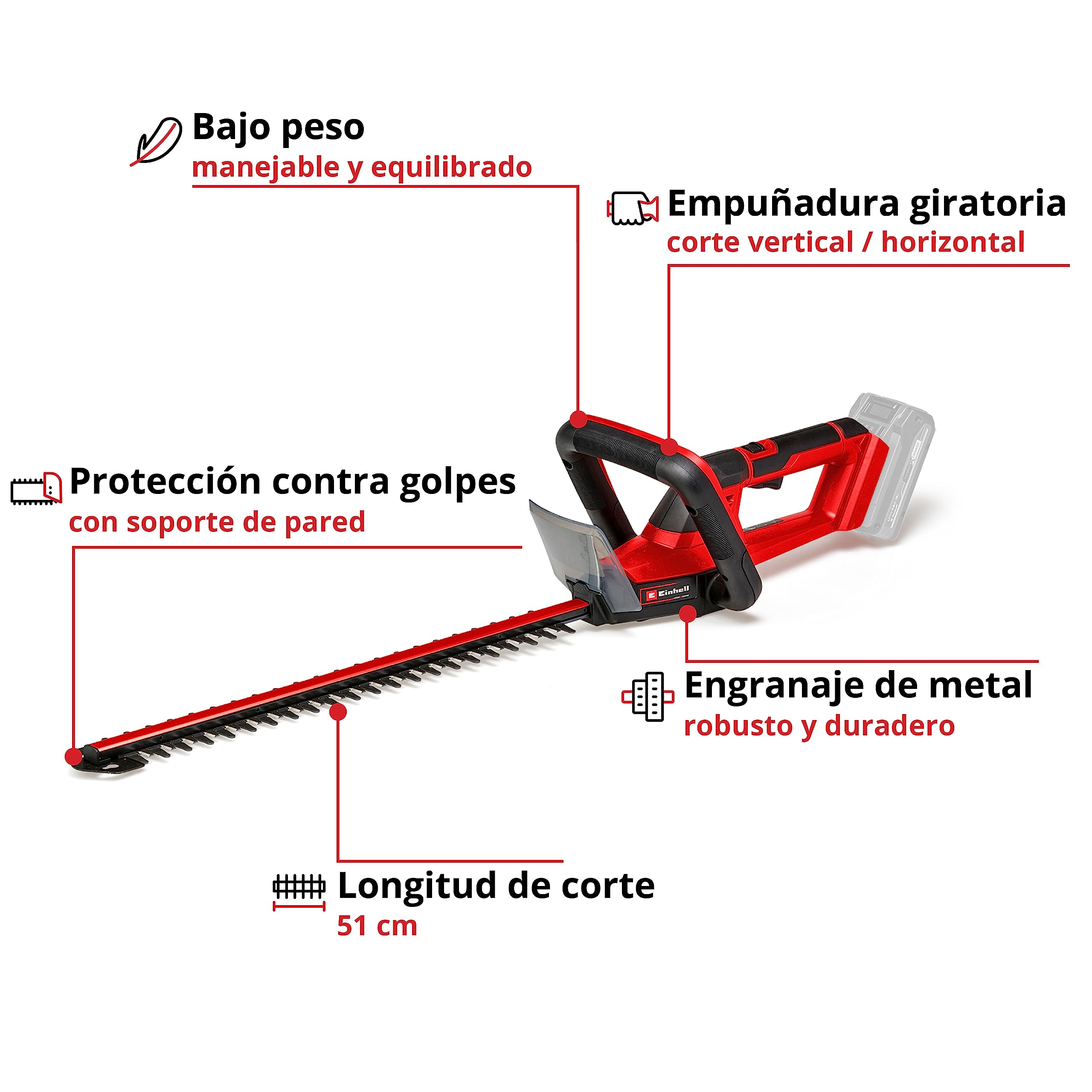 Einhell Recortasetos con batería GC-CH 18/50 Li-Solo Power X-Change (Iones de Litio, 18V, Engranaje metálico, Cubierta de Cuchilla de Aluminio, Incl. carcaj, sin batería ni Cargador)