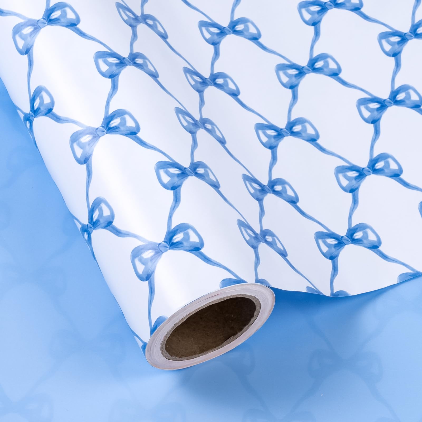 WRAPAHOLIC Rollo de papel de regalo reversible de 30 pulgadas, 30 pulgadas x 33 pies, papel de regalo azul para baby shower, cumpleaños de niños, boda