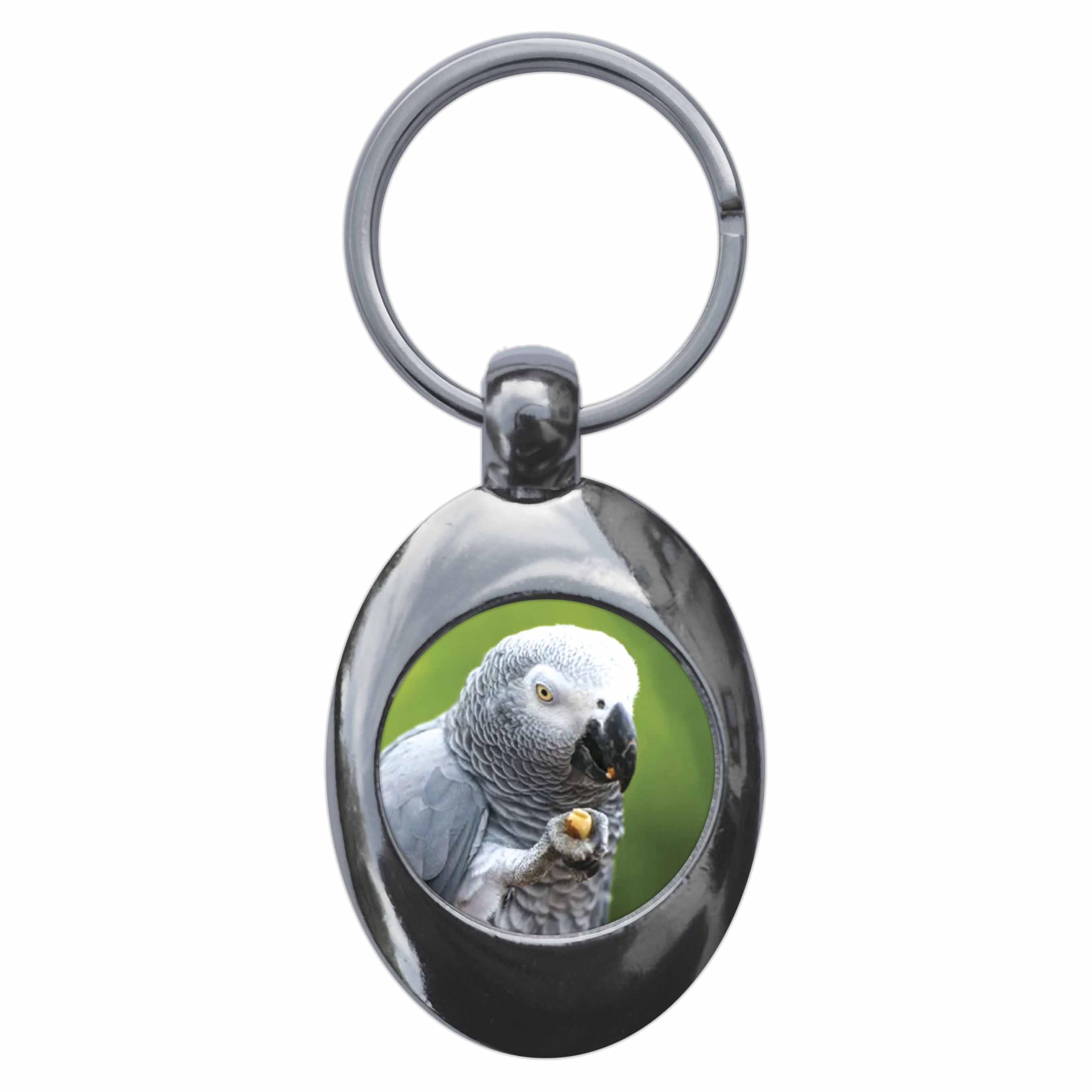 Ozorath African Grey Parrot Keyring Keychain With Trolley Coin