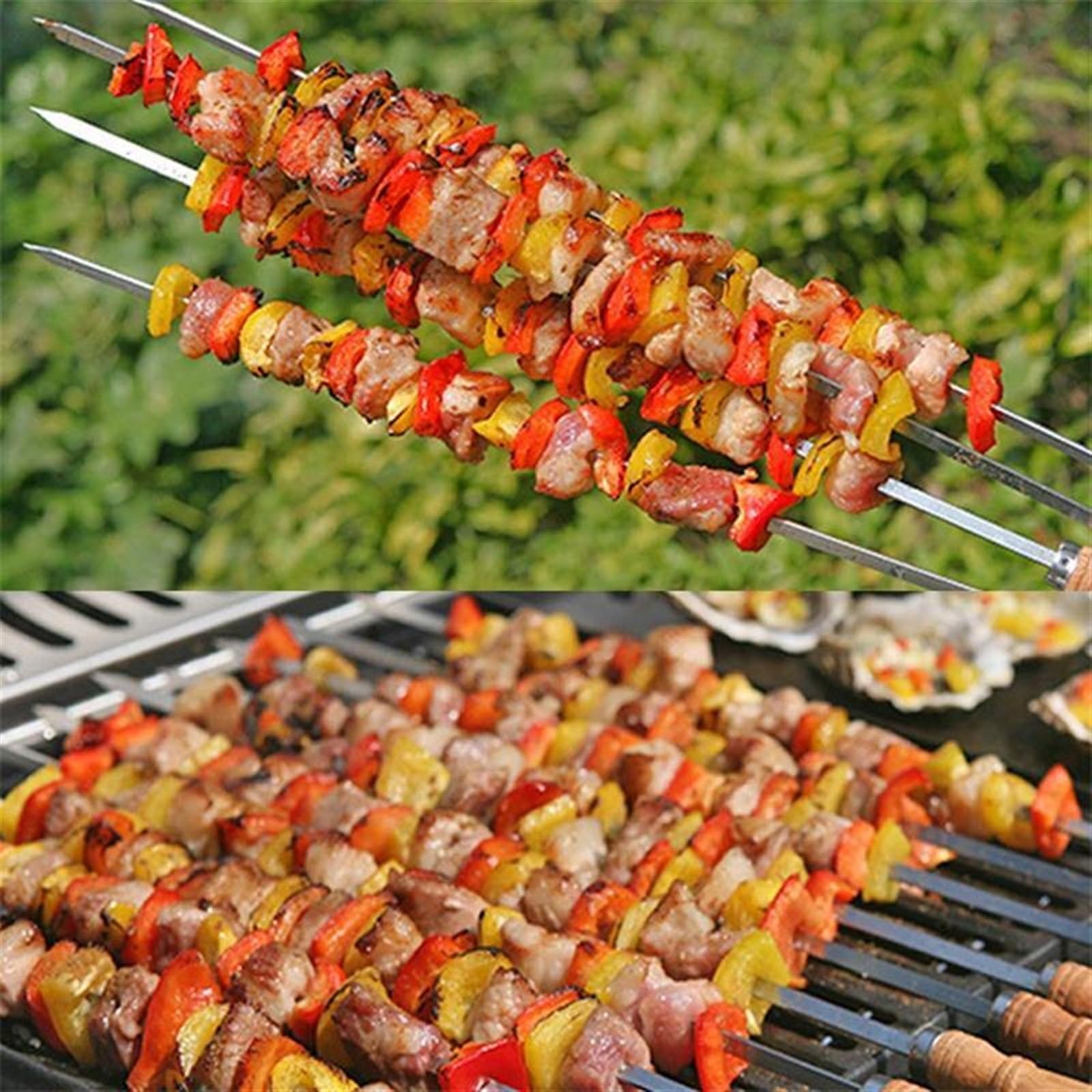 45cm flache Edelstahl Grillspieße mit Holzgriff für Schaschlik(12 Pieces)
