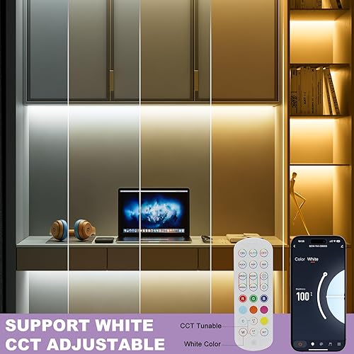 Miniatura 6 de MIWISE Tira de luz LED RGB COB de 20 pies20.0 ft, tira de luz regulable que cambia de color DC24V, funciona con AlexaGoogle AssistantTuya cinta