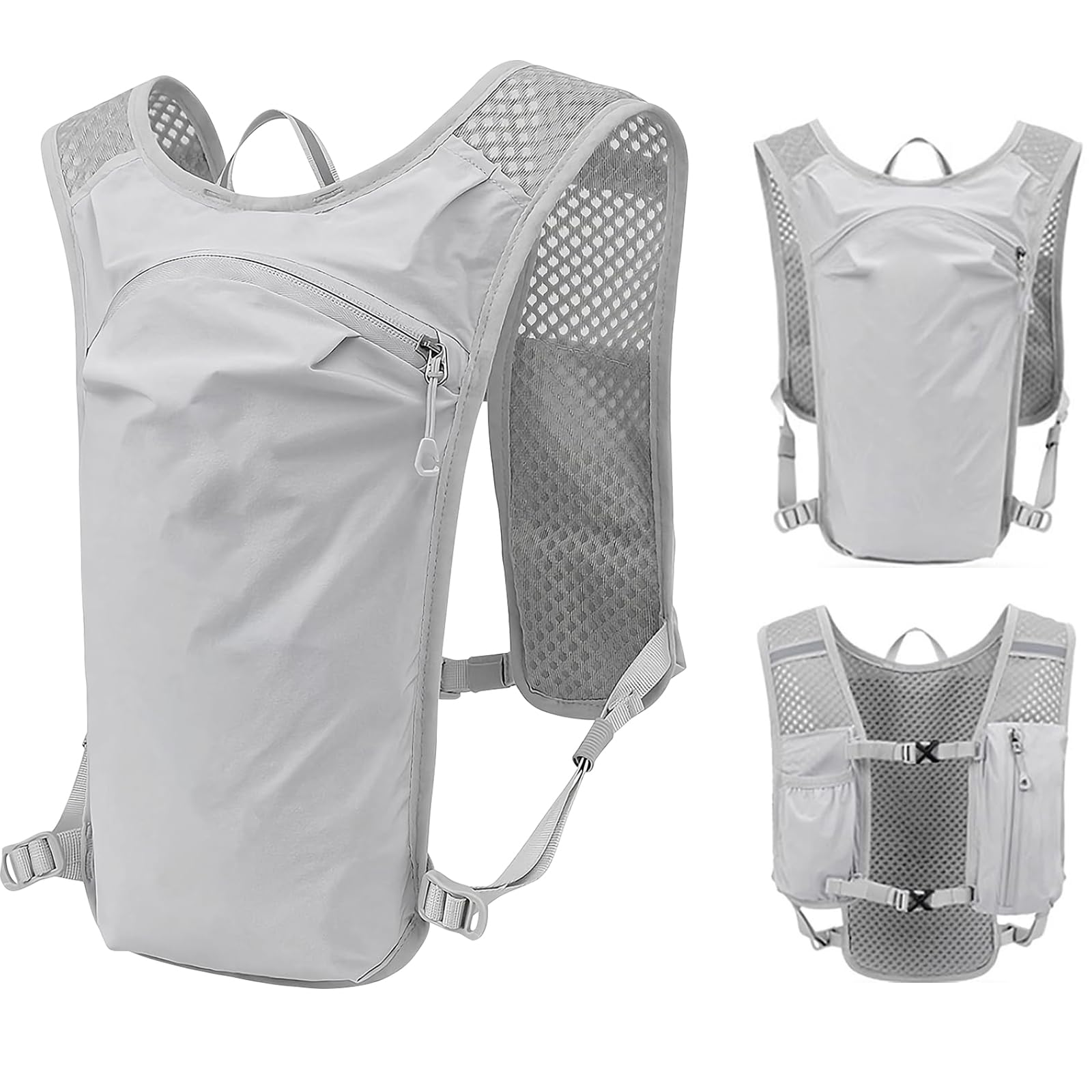 InfiniZer Running Vest For Men Women Lightweight Breathable Hydration Backpack Functional Reflective Running Vest For Cycling Hiking Marathon (Grey)