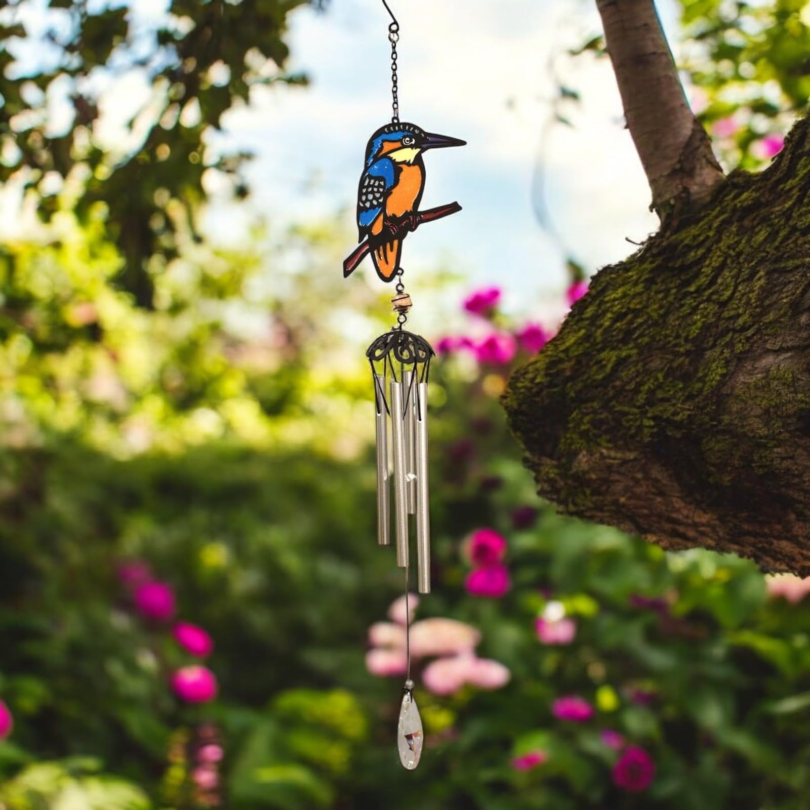 Epsom Door Handle Blue Suncatcher Robin/ Tit/Orange Butterfly/Kingfisher Wind Chime Enchanting Outdoor Decorative Wind Chime With Tit Suncatcher Design For Garden Patio Decor (Kingfisher)