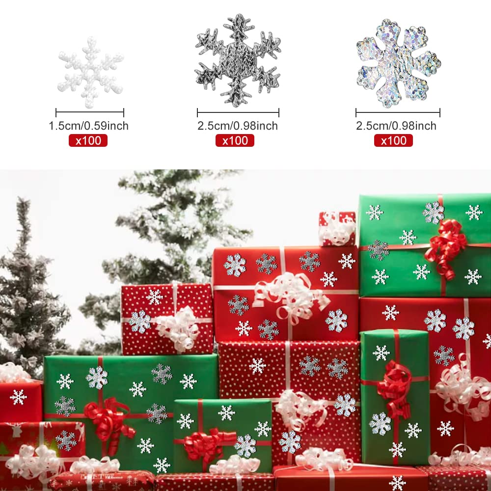 300 Stück Schneeflocken-Konfetti – Silber, Bunt, Weiß, Für Weihnachtsdeko, Tischdekoration, 2,5 & 1,5 Cm