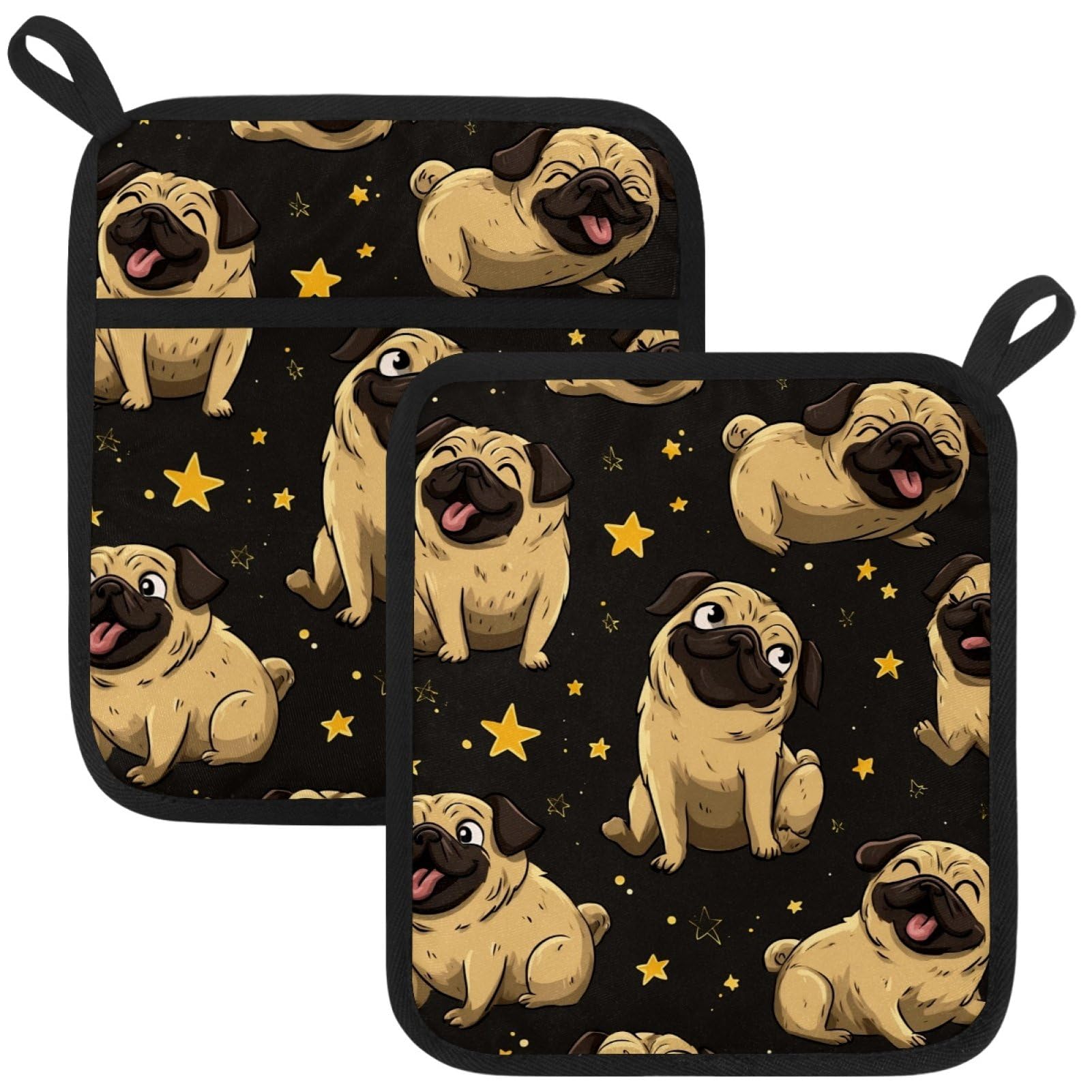 VAPOKF Pug Heat Resistant Pot Holders, Thick Pot Holders Pad with Hanging Loop for Kitchen, Oven Cloth Pads for Kitchen Baking Microwave Oven
