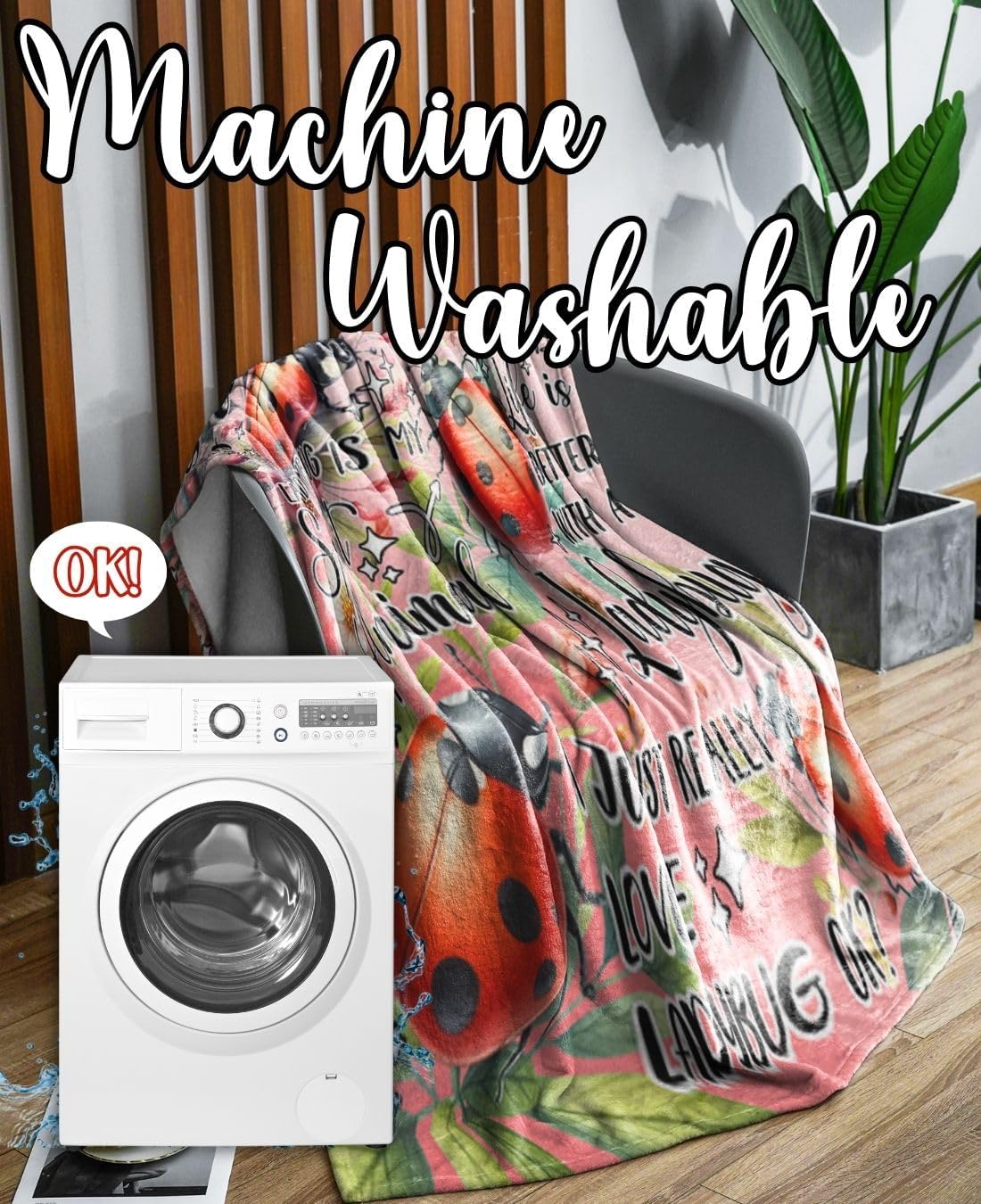 Ladybug Gifts for Women Girls, Blanket for Ladybug Lovers, 50" x 65" Throw for Birthday, Christmas - Red - Image 6