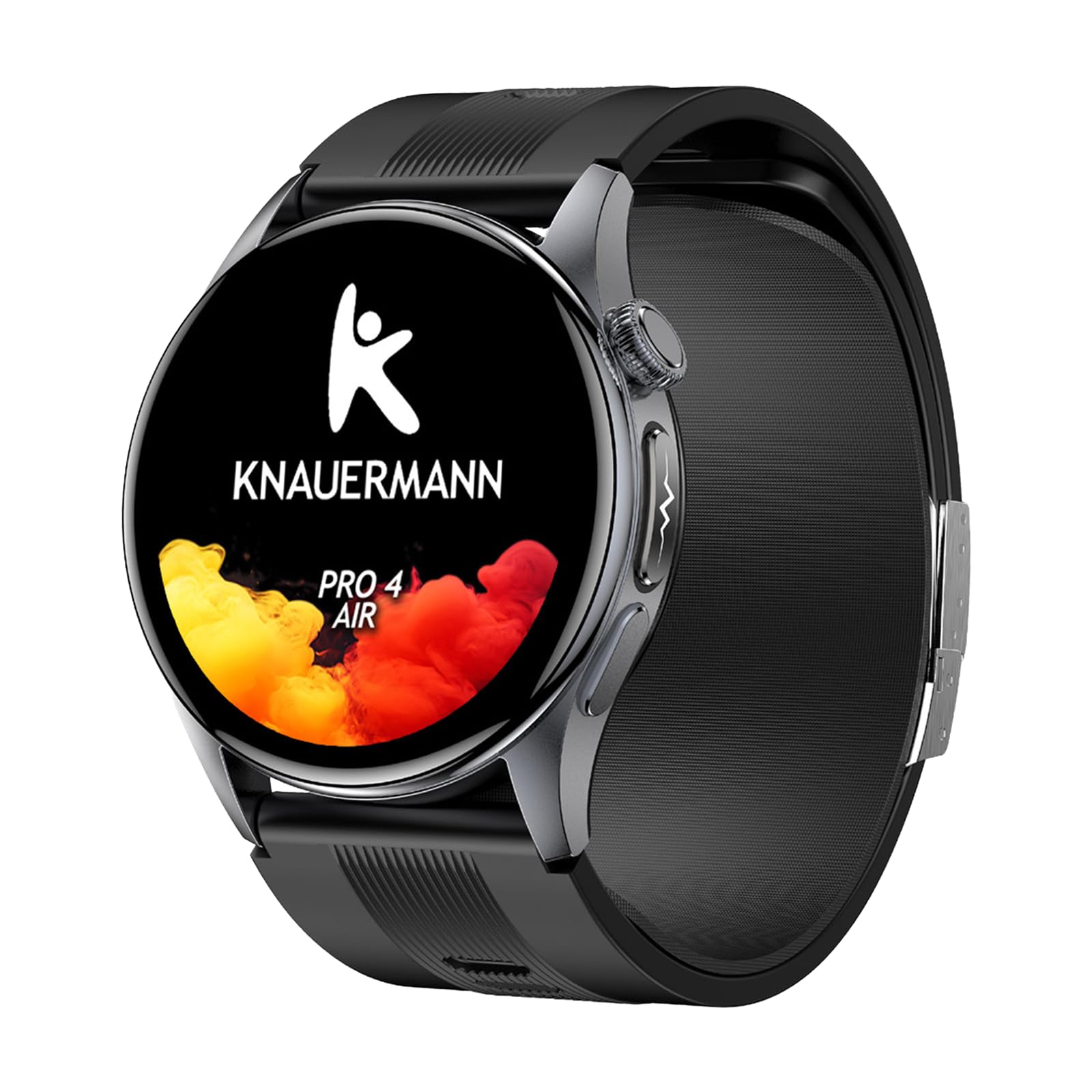 Knauermann Pro 4 Air (2026) Inteligentny zegarek i tracker fitness dla kobiet i mężczyzn, zawsze włączony AMOLED, IP66, Bluetooth 5.3, bateria do 25 dni, Android i iOS, czarny, okrągły