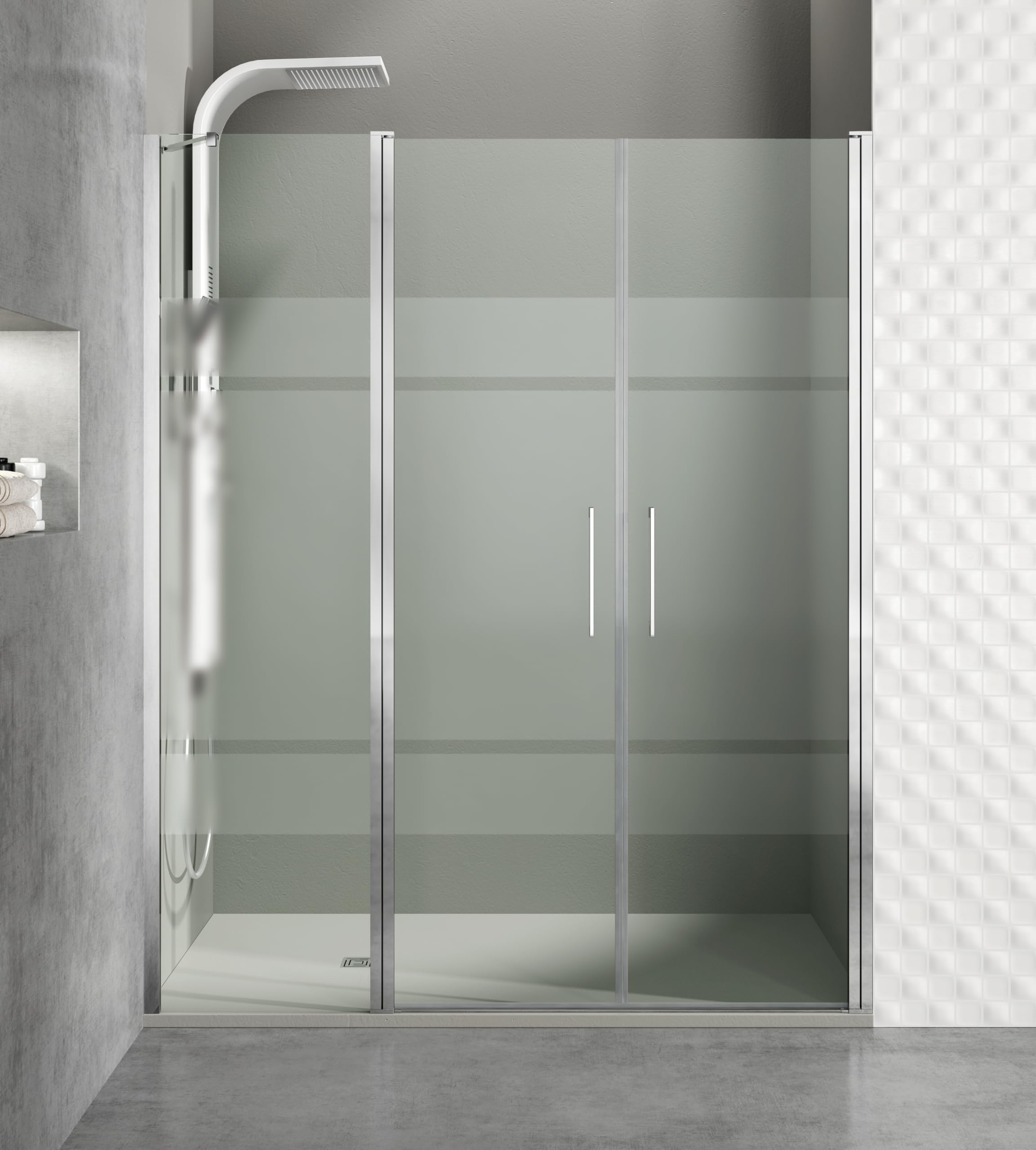 GME - Mampara Ducha 2 Puertas + 1 Fija Cromo 135cm | Mampara de Cristal con Perfilería de Aluminio y 195cm de Altura | Cristal Templado 6mm Antical Y Cierre Magnético
