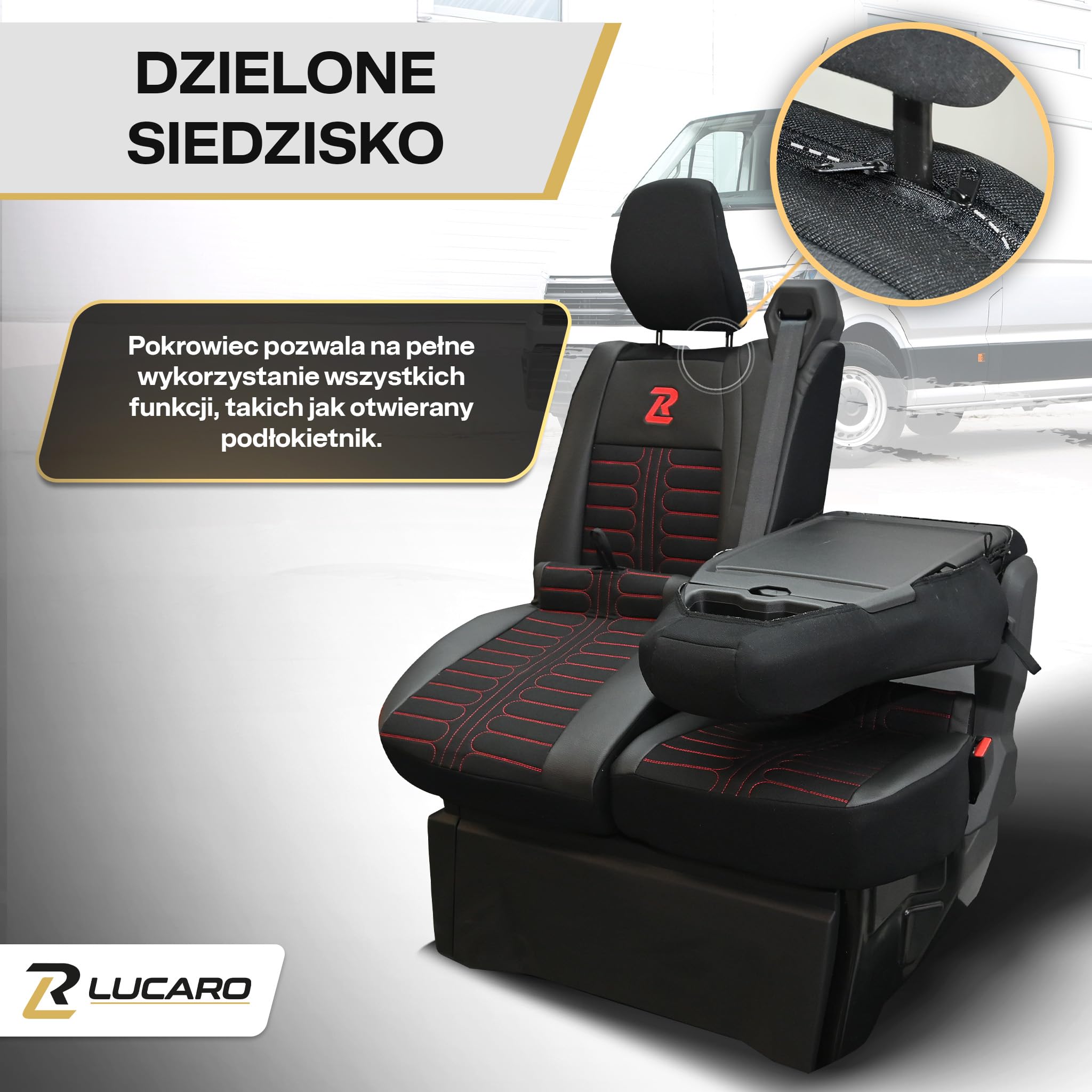 Lucaro Pokrowce na siedzenia samochodowe TORNADO do Renault Master 4, Nissan Interstar 3 Czerwone oparcie i siedzisko dzielone