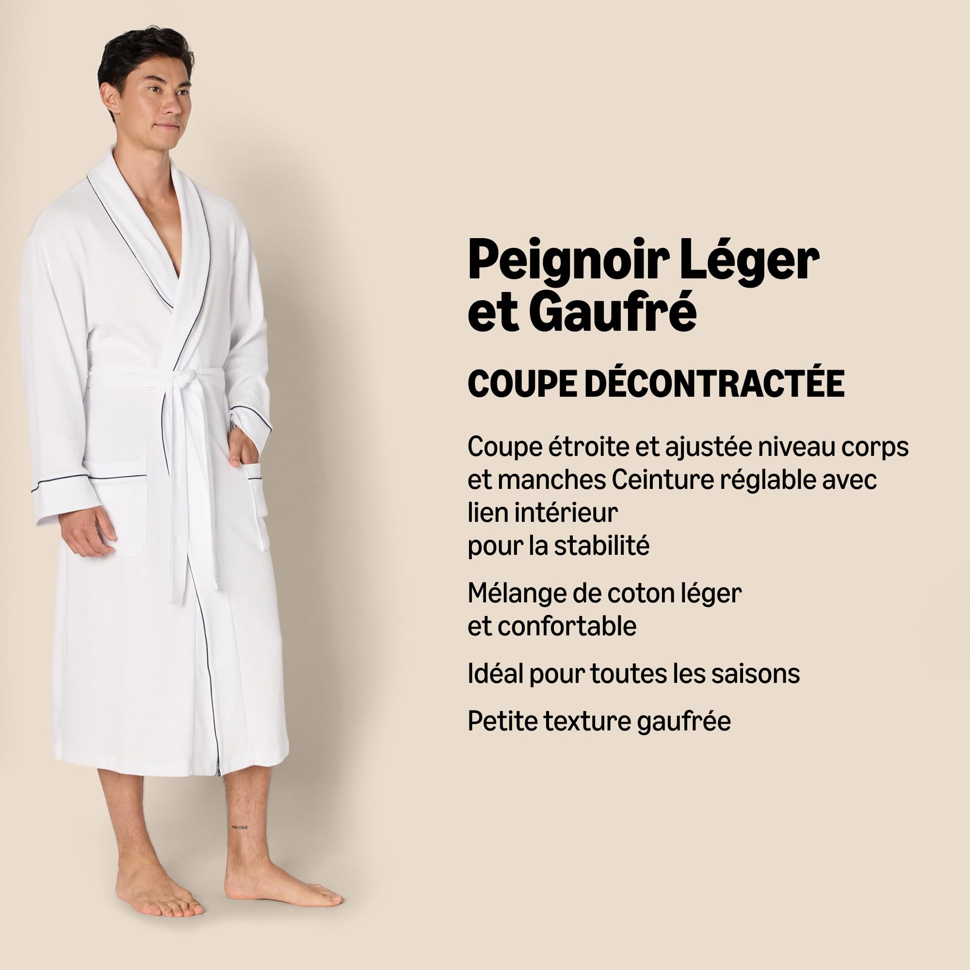 Amazon Essentials Homme Peignoir Léger et Gaufré (Disponible en Grandes Tailles et Grandes Longueurs)