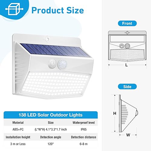 Miniatura 6 de Luces solares con sensor de movimiento para exteriores 138 LED6 paquetes Luz solar de seguridad con 3 modos de iluminación, luces de pared, luces