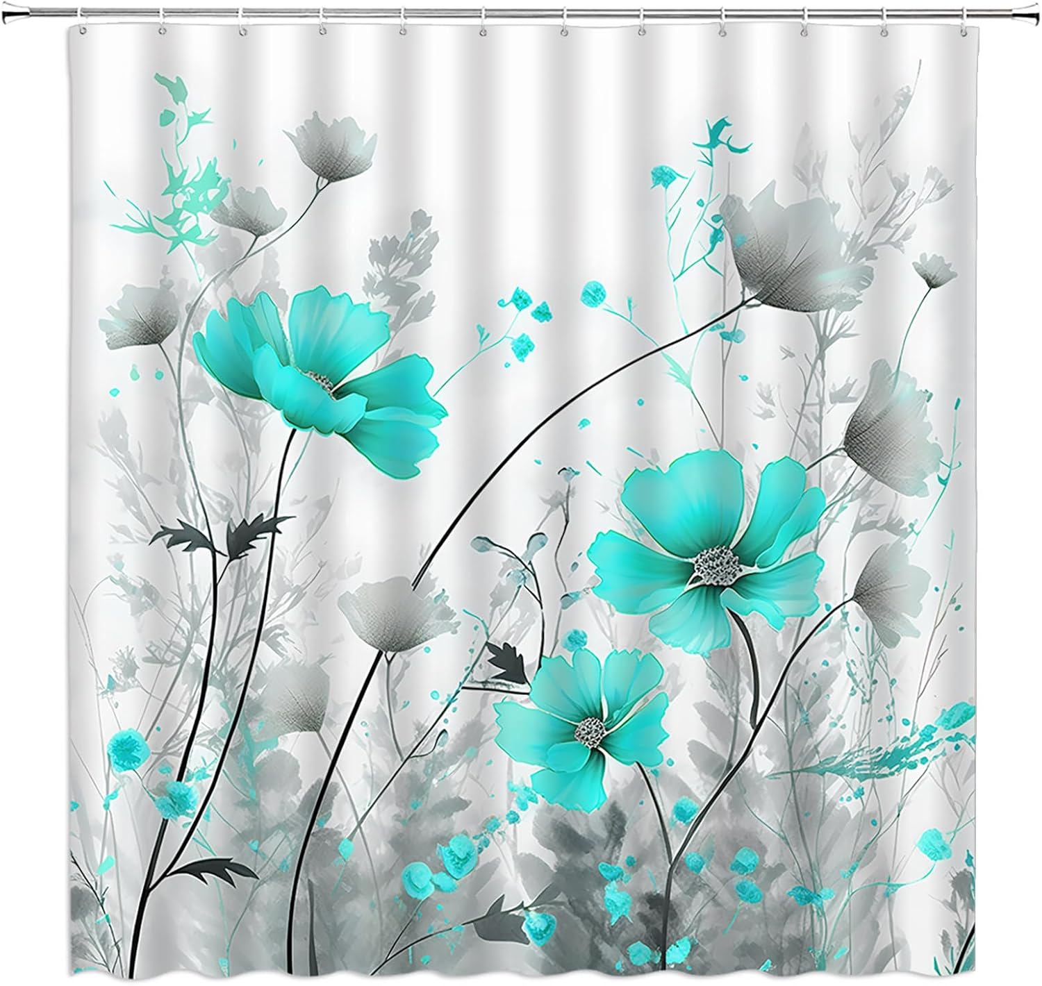 Yellow Flower Shower Curtain Rustic Farmhouse Watercolor Yellow Floral Gray Leaves Modern Romantic Nature Plant Vintage 70" WX84 H Bathroom Decor Fabric Curtain with Hooks
