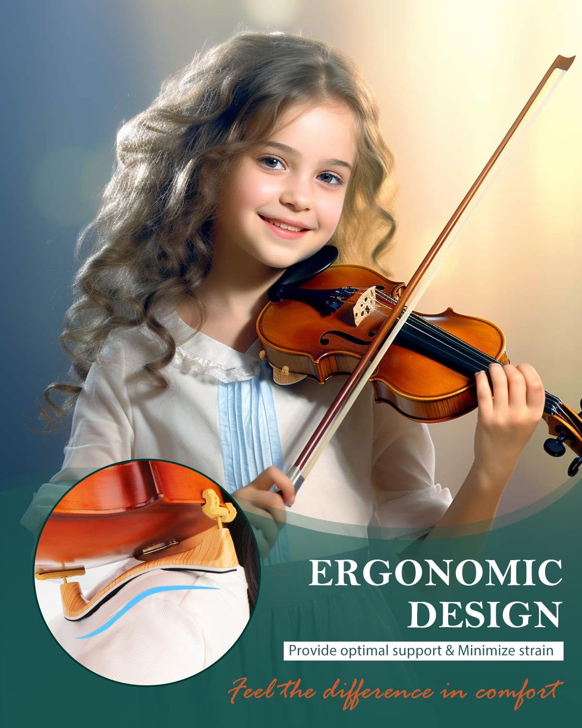 LMS Reposamuñecas para violín de 1/2 1/4 de tamaño completo, de espuma hueca, accesorios para violín, almohadilla de descanso de hombro para principiantes, con colofonia silenciosa, ergonómico para un