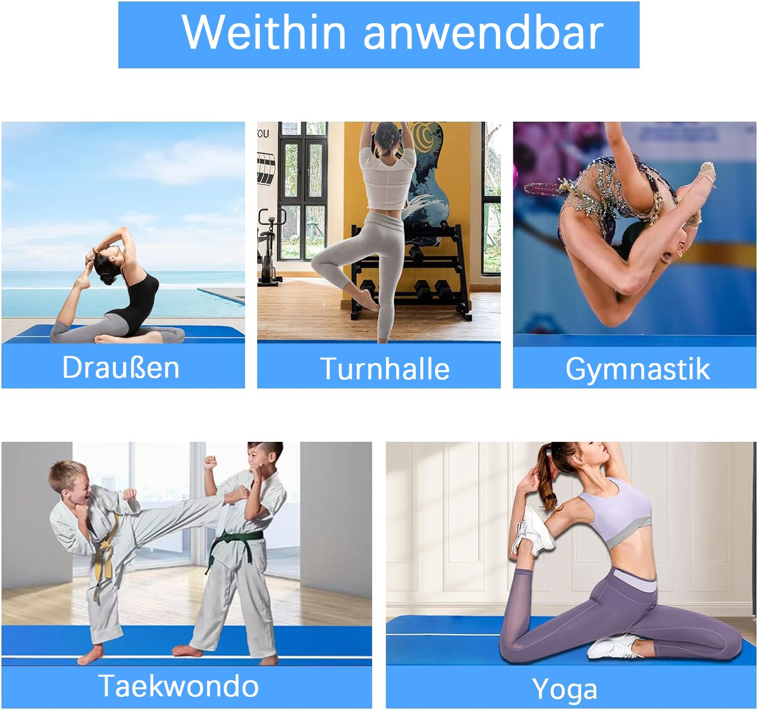 Jacgood（2M Breiter ）4/6M Air Tumbling Matte Aufblasbar mit elektrischer Luftpumpe, 10/20cm hoch Gymnastikmatte mit elektrischer Pumpe für Fitness/Outdoor/Yoga/Training usw
