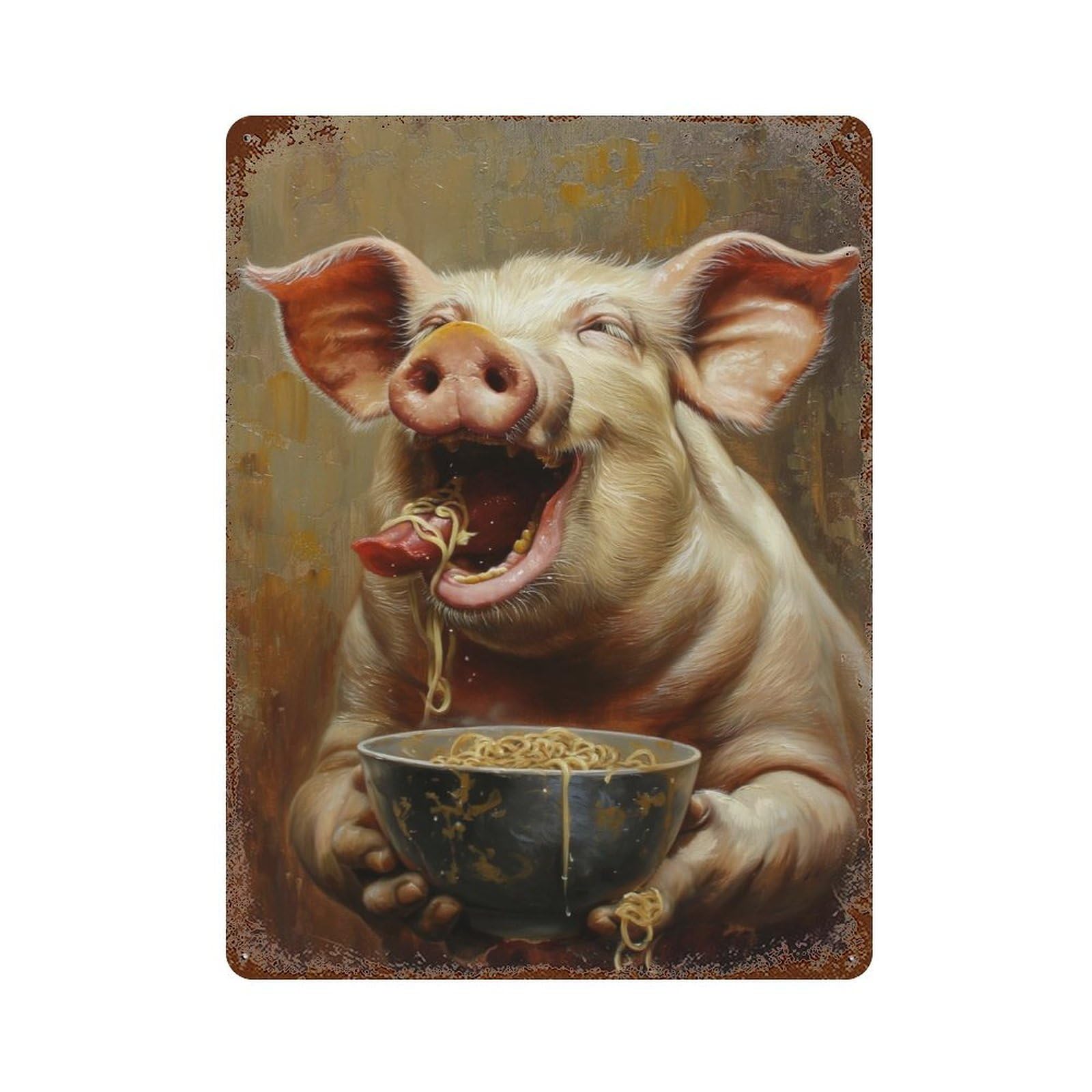 Pig Spaghetti Ramen Noodle Aged Metal Wall Plaque 15.7"x11.8", for Shed, Workshop And Garage Wall Decor, Old School Wall Decor