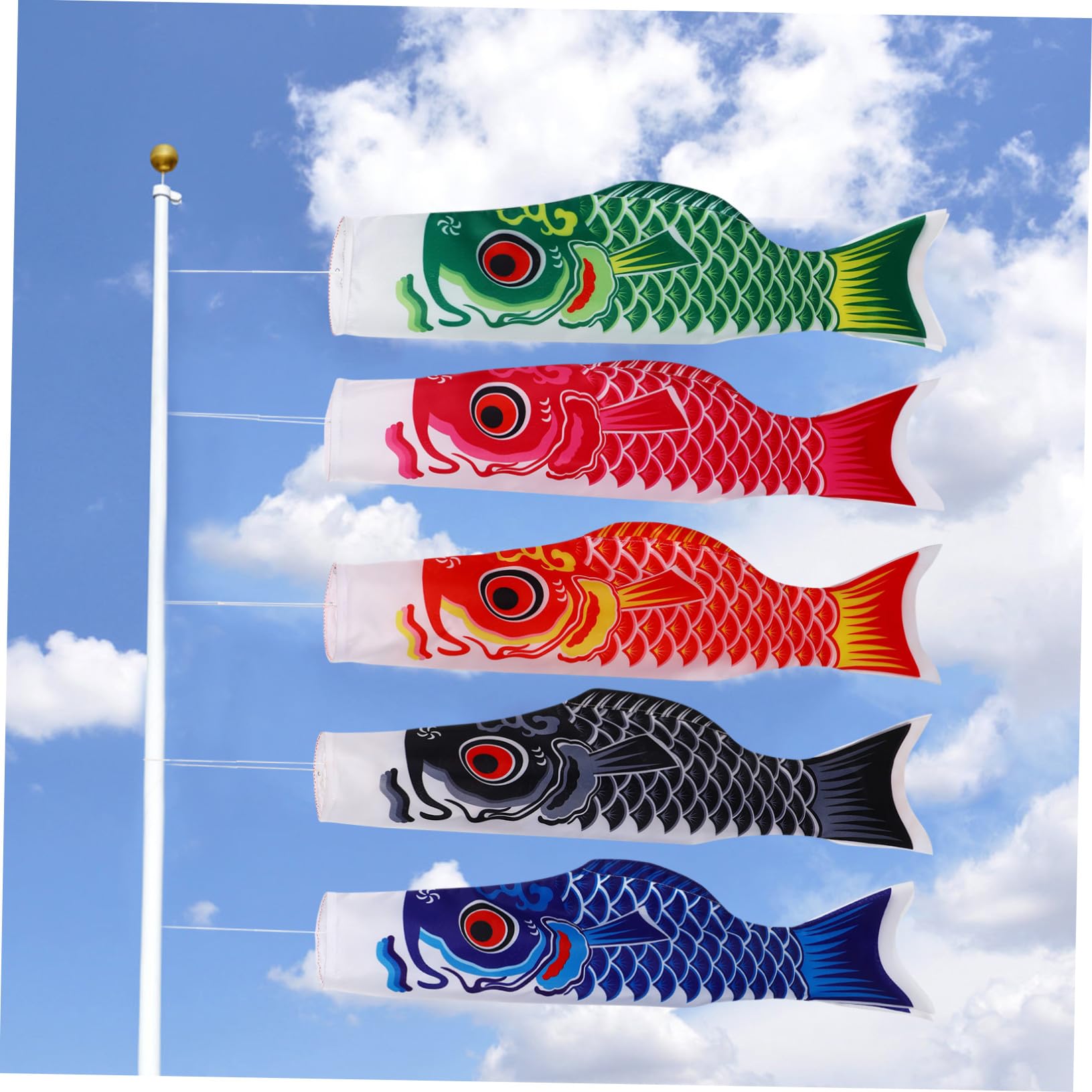 Drapeaux de Poissons Suspendus Japonerie 5 Pièces Satin Résistants