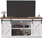 JUMMICO TV Stand for 65 Inch TV, Entertainment Center with Storage Cabinets and Sliding Barn Doors, Mid Century Modern Media TV Console Table for Living Room Bedroom (Bright White)