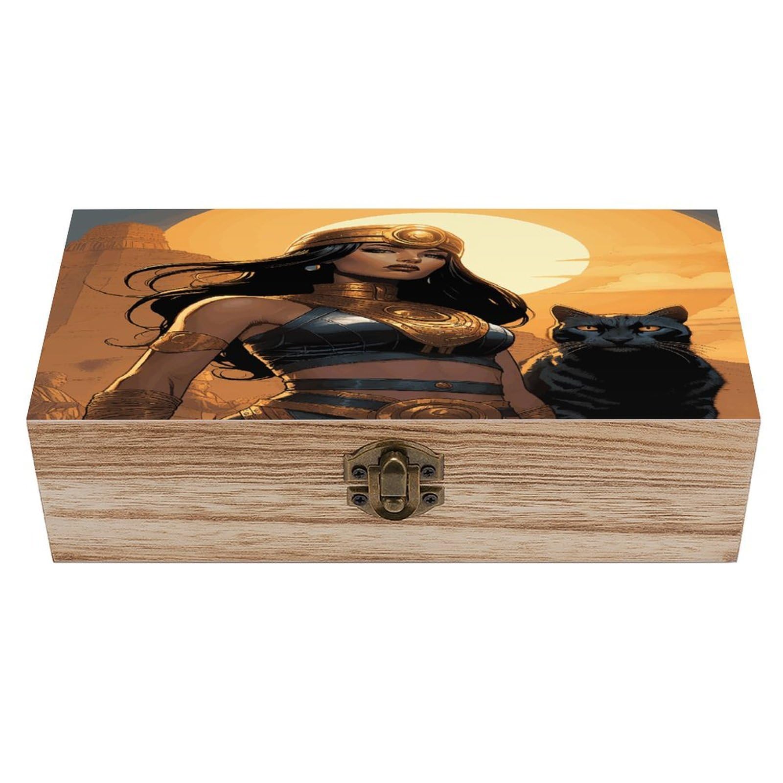 VstaDank An Ancient Princess Wooden Storage Box Wooden Keepsake Box with A Hinged Lid Fashion Memory Treasure Boxes Decorative Jewelry Case for Crafts Photo Home Decor Wood Gift Box