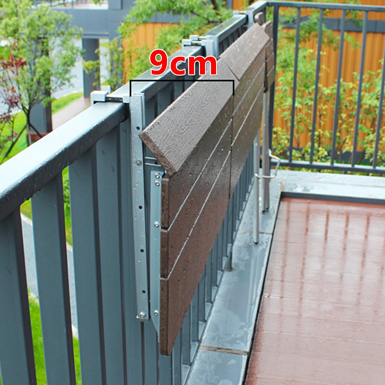 Zewnętrzny stolik balkonowy, wiszący stół, odporny na warunki atmosferyczne, składany, aluminiowy, do balustrad, metalowy stolik pomocniczy, 60 x 27 cm