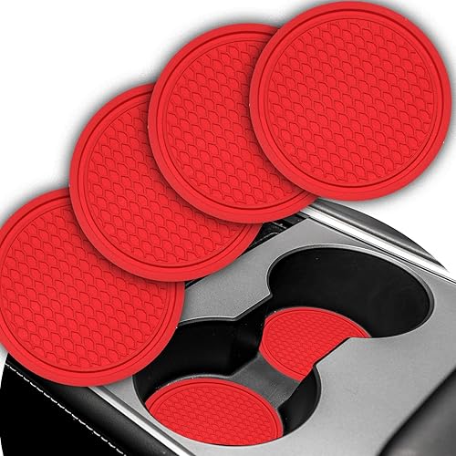 Meroqeel - Posavasos para automóvil, portavasos rojos Meroqeel para hombres y mujeres, accesorios de decoración de goma para Carro, paquete de 4