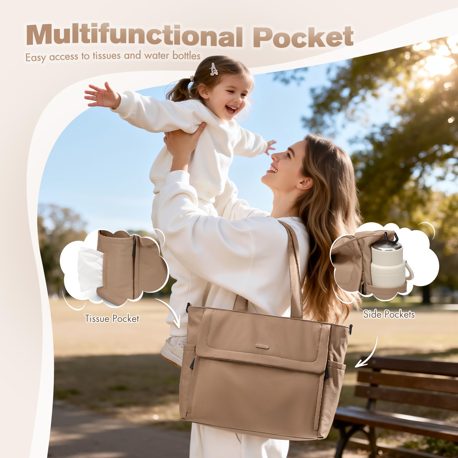 GOLF QUALITY 22L Puffer Diaper Bag Tote,Casual Crossbody Hospital Bag for mom,Large Capacity Baby Diaper Travel Bags,Brown - Image 4