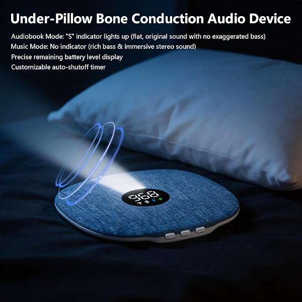 Mhaohuofu Under Pillow Speaker for Sleeping, Dual Bone Conduction Bluetooth Pillow Speaker with LED Display, Two Playback Modes, Timer Adjustment, 16 Hours Battery Life for Sleep Aid (Blue) - 5
