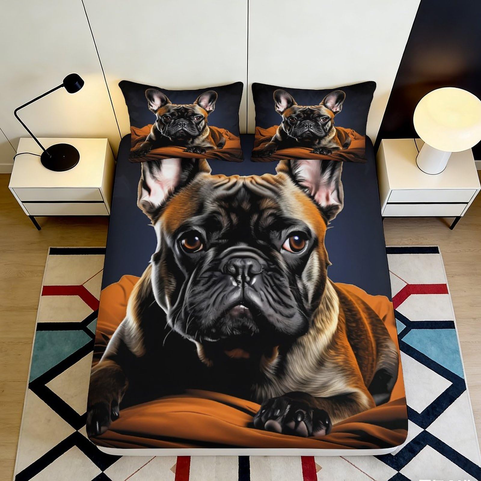 3D Printed French Bulldog Fitted Sheet Microfiber Bedroom Decor Dog Bed Cover for Home Dorm Mattress Protection 90x200x25cm