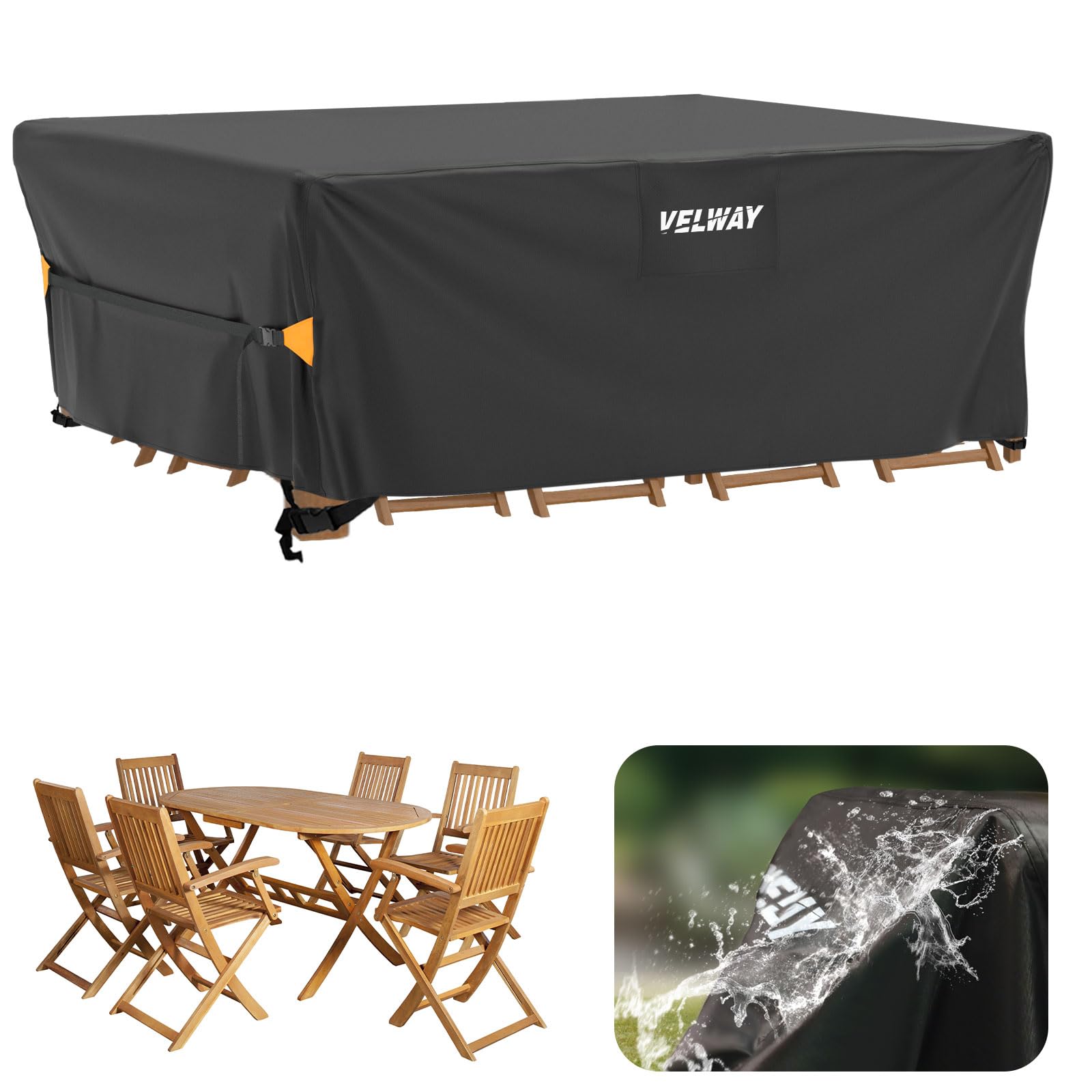 Velway Cover Garden Furniture Waterproof 125 x 125 x 74 cm - Square Protective Cover Windproof Lounge Furniture Cover for Garden Tables Seating Group Patio Furniture - Grey