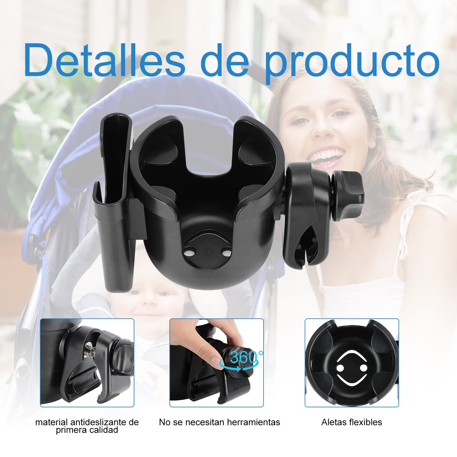 supregear Soporte Universal 2 en 1 para Taza y Teléfono, Rotación 360° Compatible con Taza de Padre, Botella de Agua, Cochecito, Andador y Bicicleta, Negro Sin Herramientas
