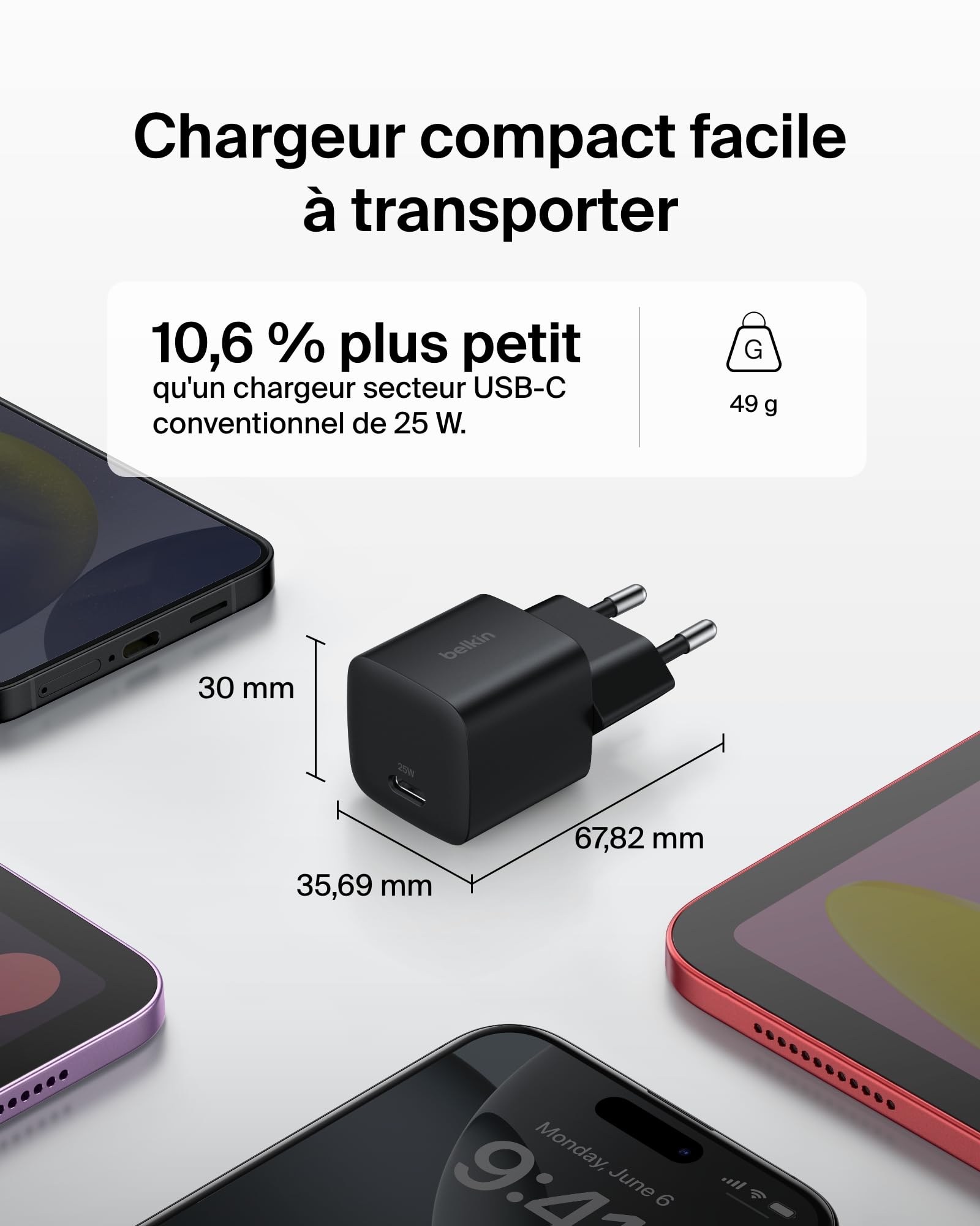 Belkin Solution de Recharge Portable 5-en-1 avec Batterie Externe de 10000 mAh, Chargeur Secteur USB-C de 25 W, fiches européenne et Britannique, câble USB-C de 60 W et Pochette de Transport