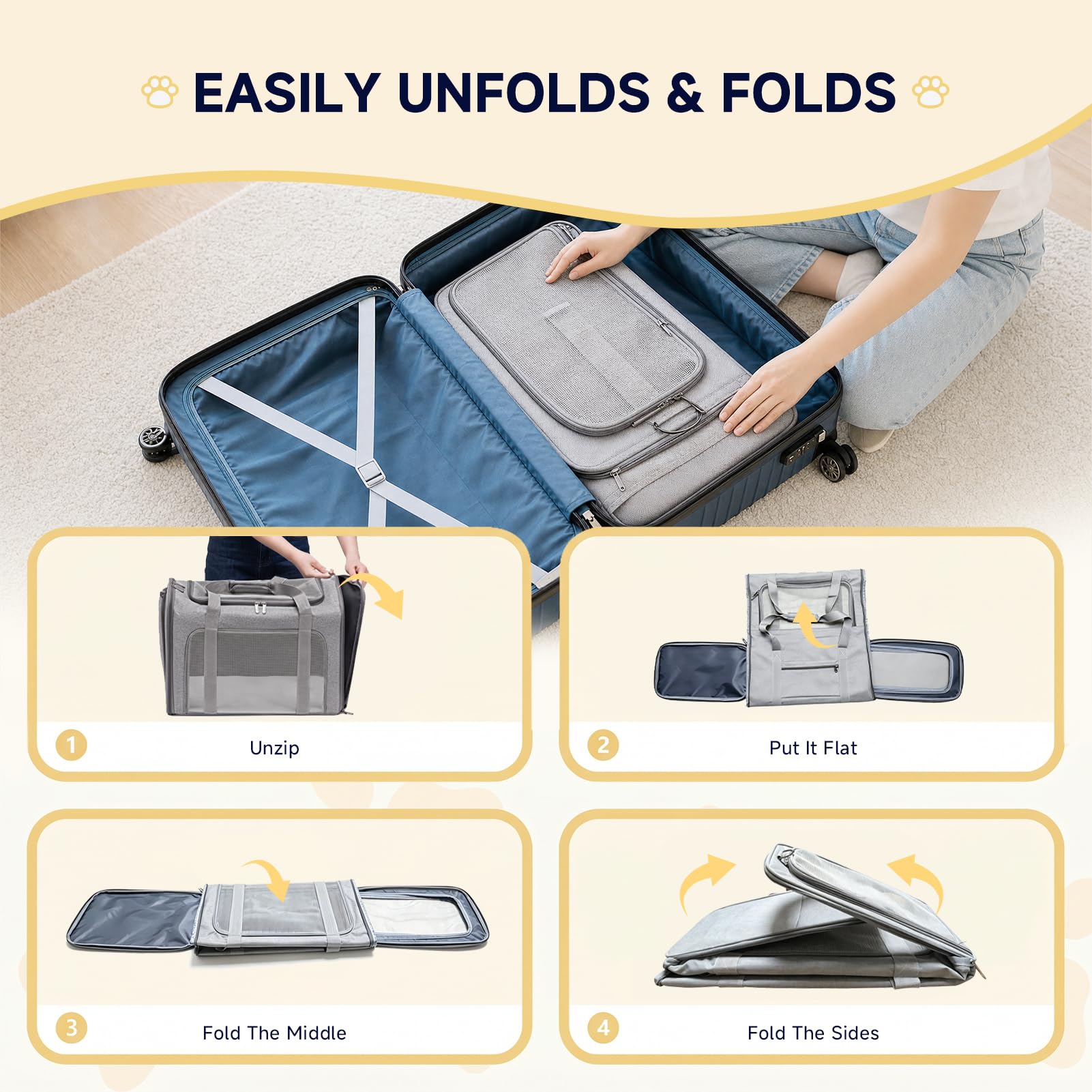 55x40x23cm Transportin Gato Homologado para Avion Cabina, Plegable Bolsa de Transportin Perro Grande Transpirable Cat Carrier con Bebedero Plegable para Gatos y Perros, Air Europa Aerolineas