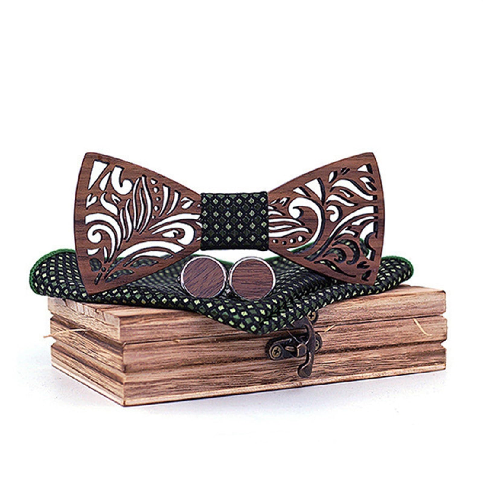 Conjunto De Pajarita para Novio Conjunto de Pajarita de Madera Pajarita Gemelos Bufanda Cuadrada(Colour 4)