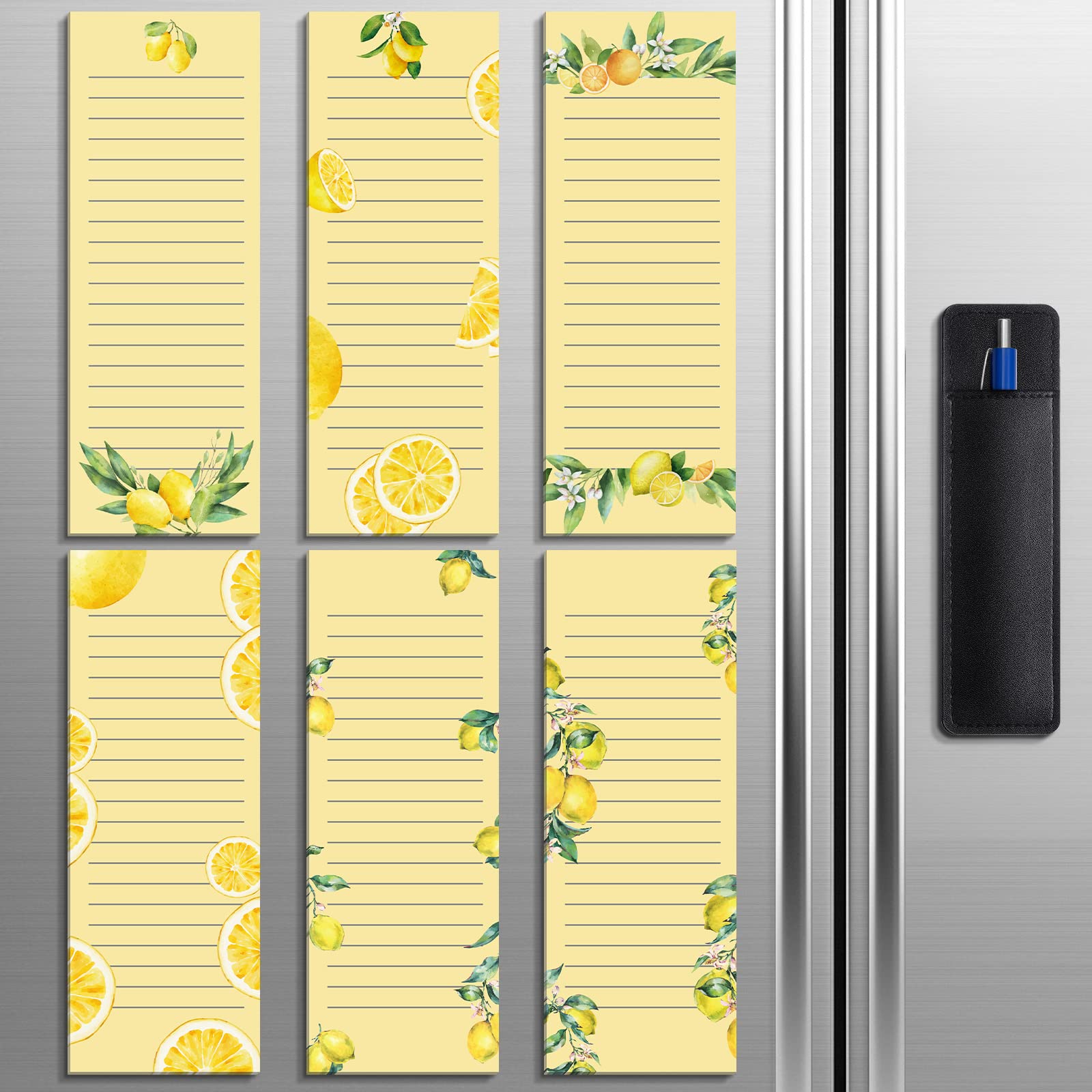 Sinmoe6 Pack Magnetic Note Pads for Refrigerator with Pen Holder Cute Grocery Shopping List for to Do Memos, Totally 180 Sheets(Lemon,Yellow)