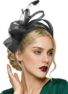 Fascinator Hat for Women with Feather and Mesh Veil, Elegant Tea Party Wedding Church Cocktail Headband