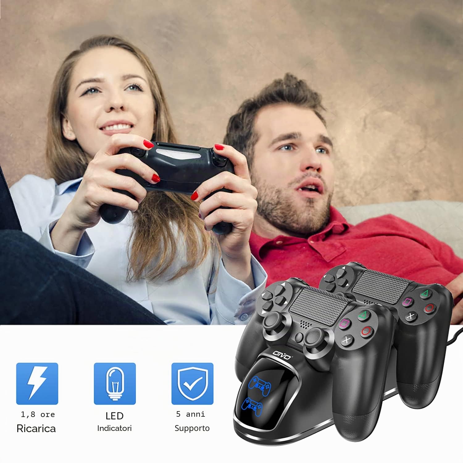 OIVO Caricatore Controller per Sony PS4, Stazione di Ricarica Controller PS 4 con Chip di Ricarica di 1,8 ore, Stazione Controllori per PS4/Pro/Slim
