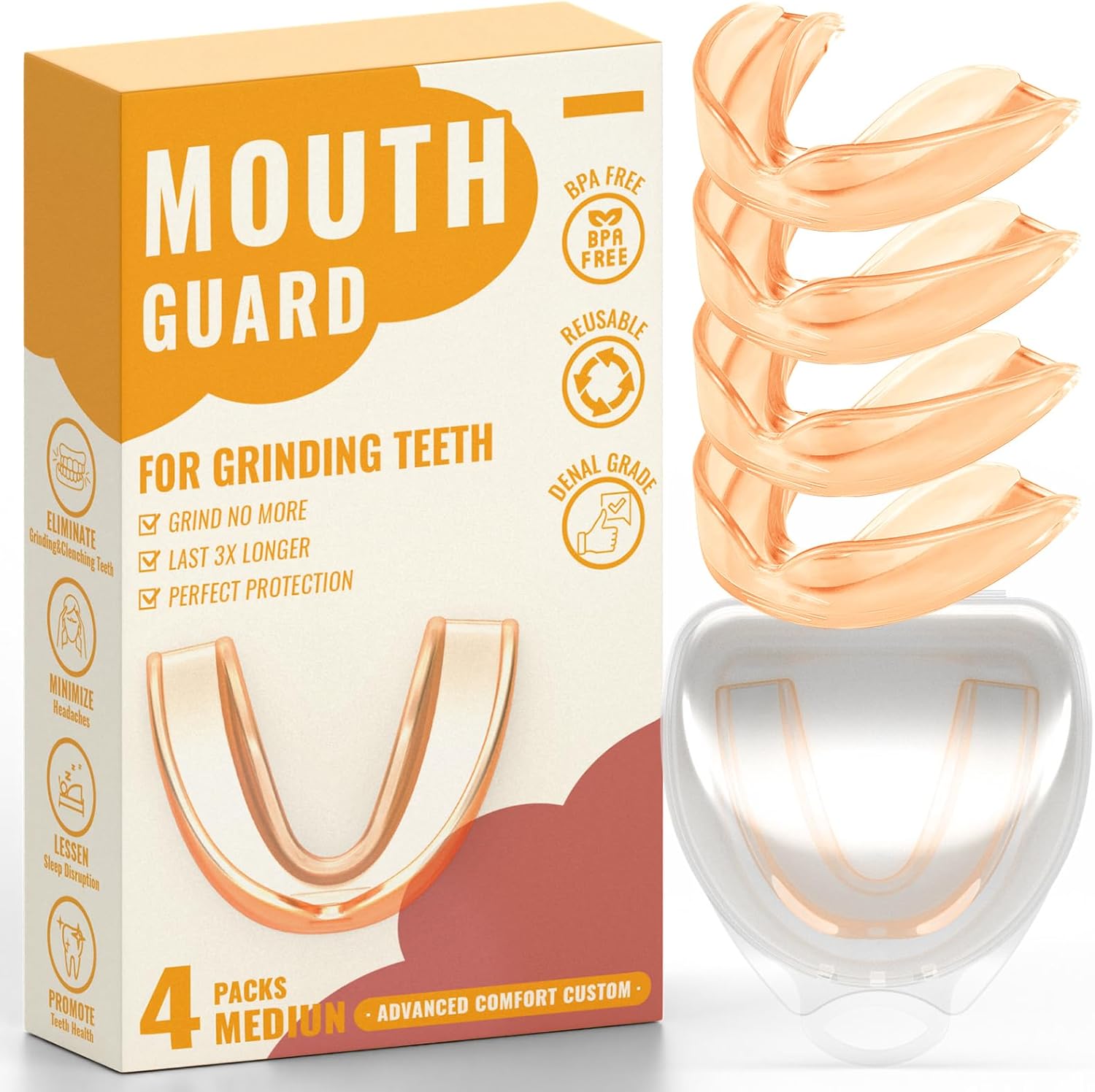 Orange Mouth Guard for Women, 4 Pack Medium Size