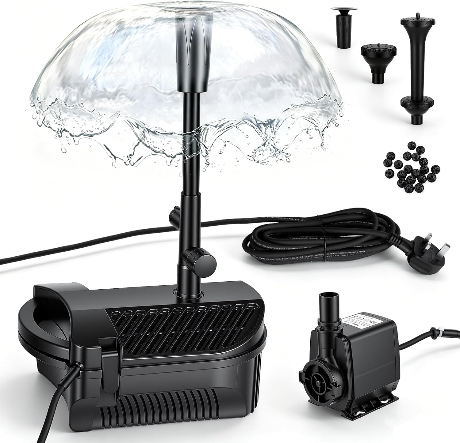 Pond Filter with Fountain Pump Kits, 790GPH Koi Pond Filter with 60W Pond Pumps for Outdoor Ponds, 3 Spray Patterns Pond Fountain Decoration for Garden Pond, Fish Tank, Water Feature, Corded Electric