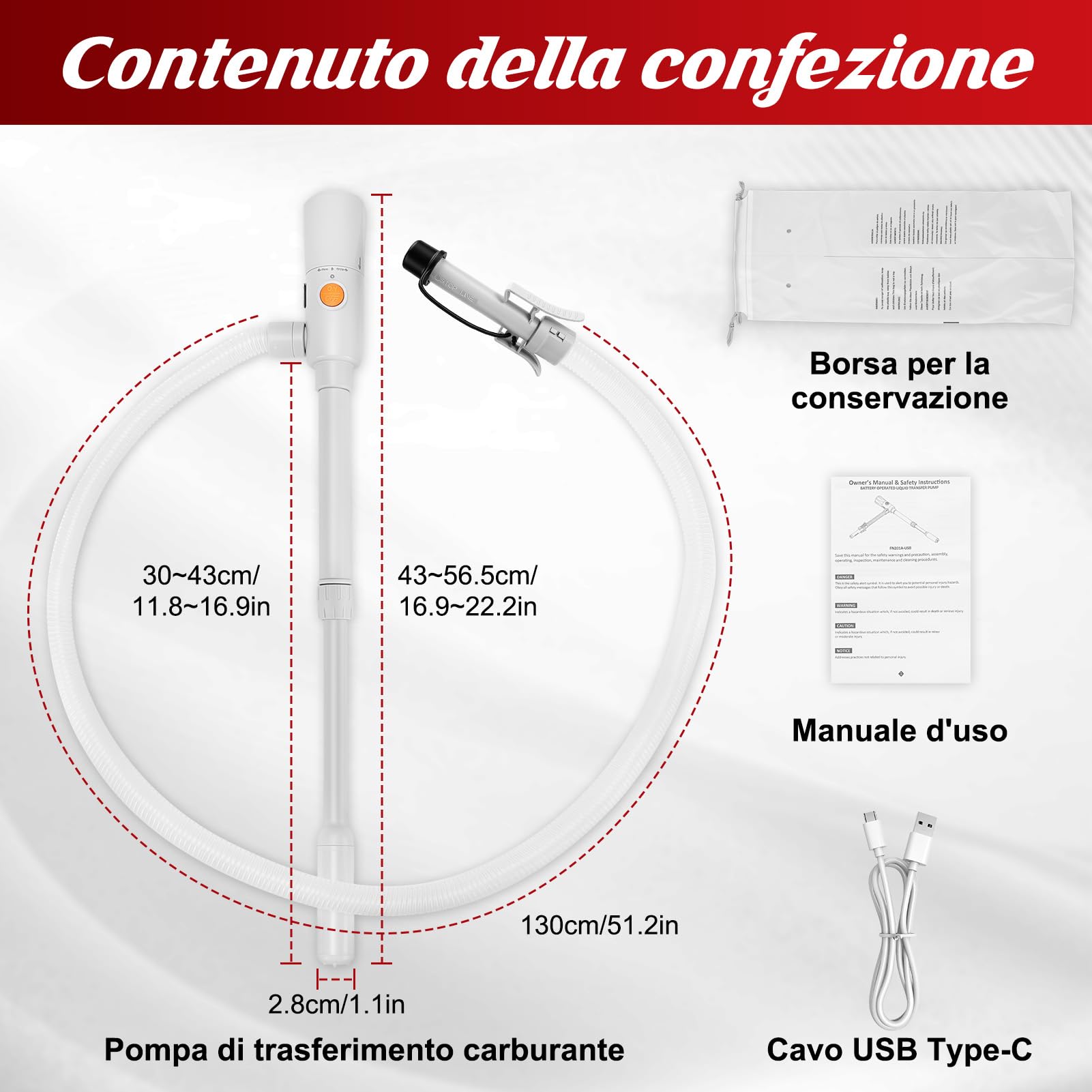 Yosoo Health Gear Pompa di Trasferimento Carburante, Portatile Pompa Travaso Benzina Elettrica con Arresto Automatico, Telescopico Tubo Principale, Portata 3.2 GPM per Auto Camper Generatore Barca