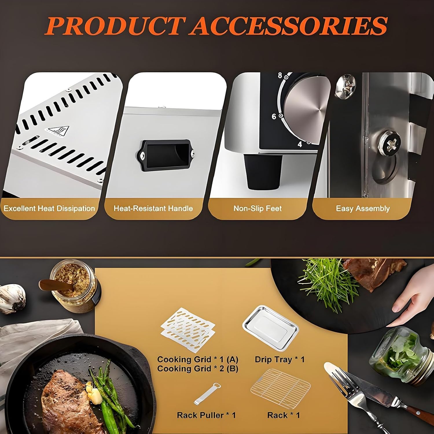 Smokeless in-frared Electric Broiler for Indoor Use, Fits on Kitchen Counter, for Cooking Steak, Pork,Chicken, Vegetables