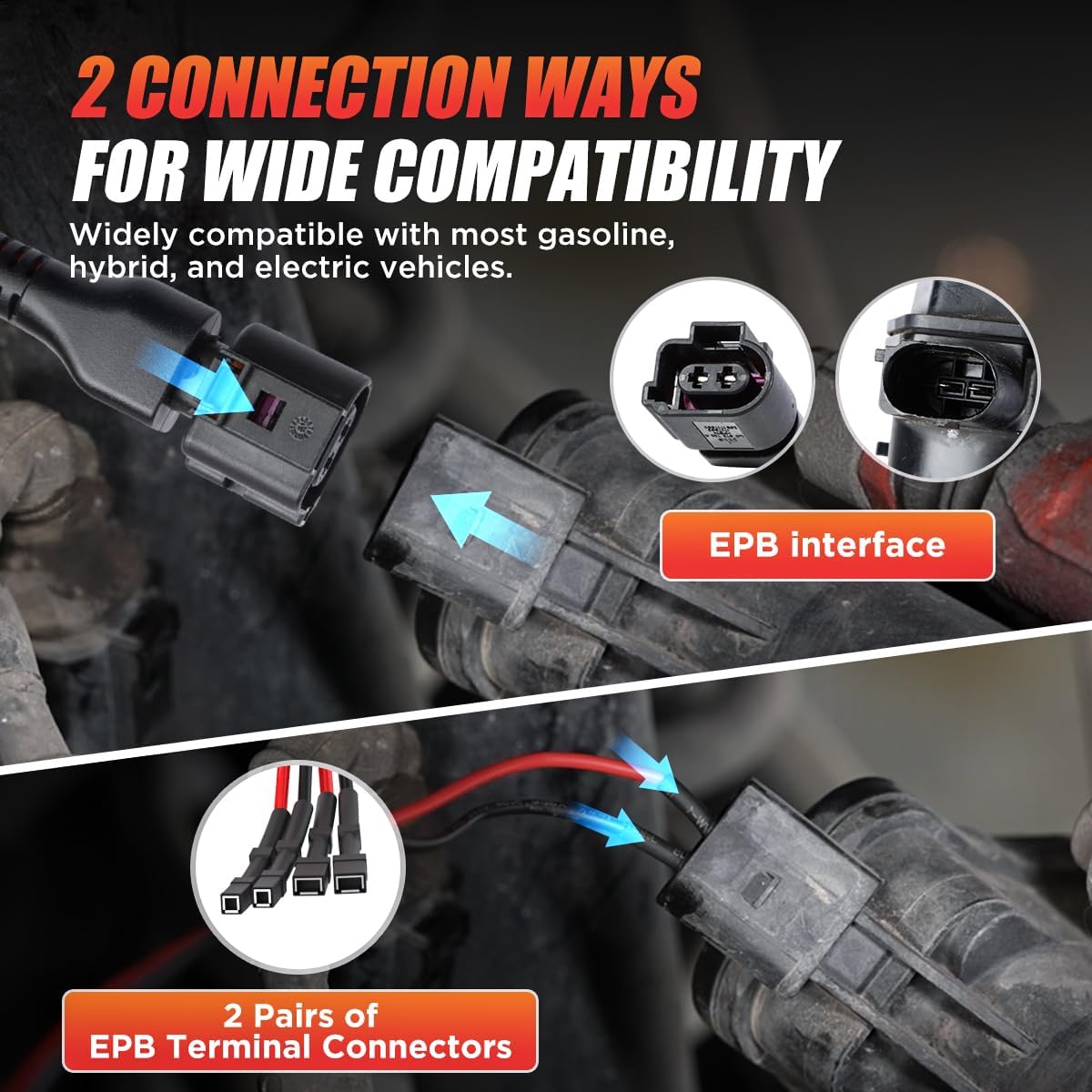 EPB Brake Release & Reset Tool 10V~14V DC Electronic Parking Brake Tools Emergency EPB Service Tool Overcurrent Protection Brake Caliper Tool with 2 Connect Ways&3 Fuse for Auto Repair,Car Road Rescue