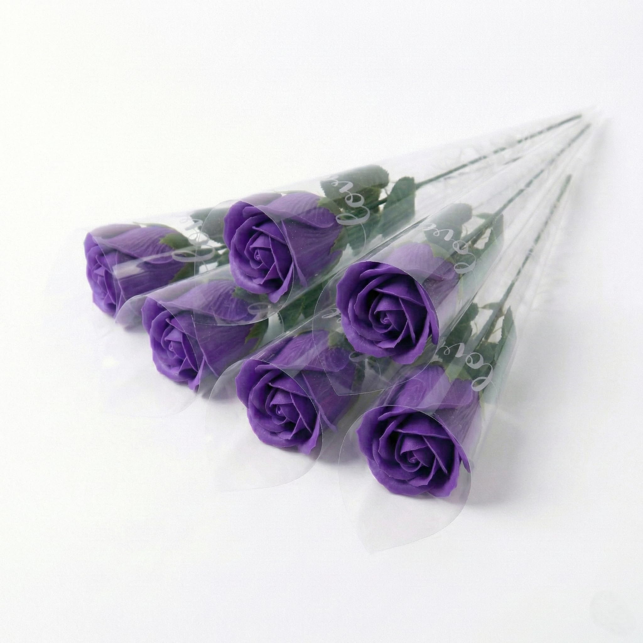 FAIRY BOUTIQUE Artificial Flowers Roses – Premium Long Stem Fake Flowers for Vase, Graves & Wedding Bouquet – Realistic Faux Rose for Indoor Home or Romantic Valentine’s Gift – Purple, 6 Pieces