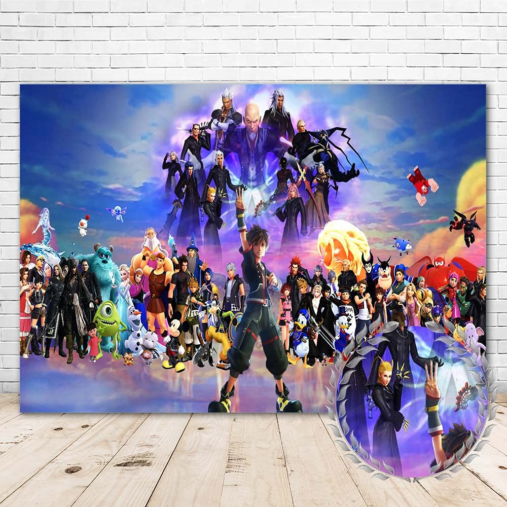 Kingdom Hearts Party Supplies Backdrop 7x5 Video Game Kingdom Hearts Theme Background Happy Birthday for Kids Party Vinyl All Cartoon Character Kingdom Hearts Party Favor Banner