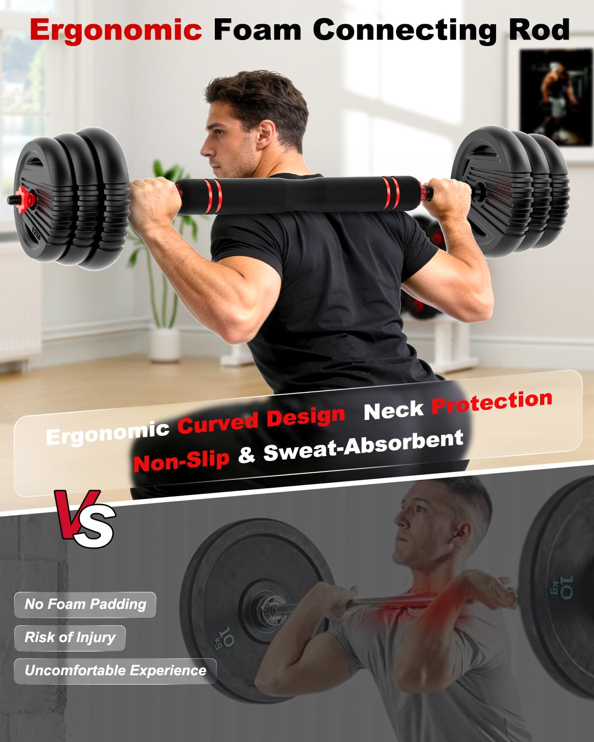 UNNMIIY Adjustable Dumbbells, 20/30/45/70/90lbs Free Weight Set with Connector,5 in1 Dumbbells Set Used as Barbell,Kettlebells,Push up Stand,Fitness Exercises for Home Gym Suitable Men/Women