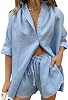HUUSA Womens 2 Piece Tracksuit Outfits Casual Button Down Half Sleeve Shirts and Shorts Set Summer Sweatsuits Loungewear Set