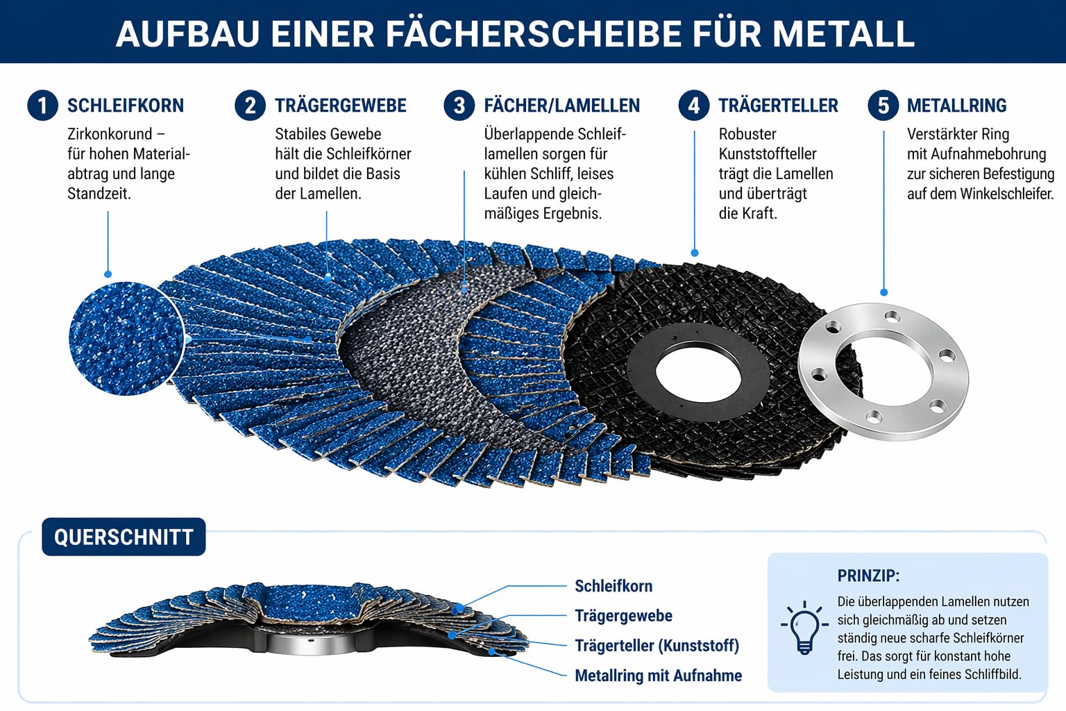Fächerscheiben 125 | je 5x Fächerscheibe 125mm Scheiben Korn 40,60,80,120 | 125mm Schleifscheiben in Handwerker-Qualität | Flex Schleifteller für Winkelschleifer bzw. Tellerschleifer