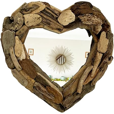 Round Driftwood Mirror 40cm Vintage Rustic Natural Frame Bathroom Art