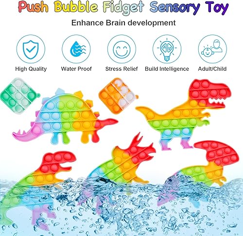 Miniatura 2 de Juego de juguetes sensoriales para aliviar la ansiedad de dinosaurio arcoíris, herramienta de alivio de presión para niños y adultos