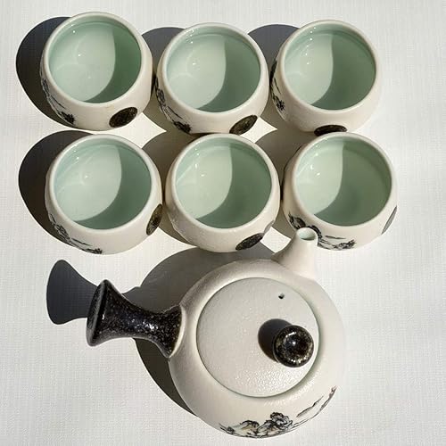 Miniatura 7 de Juego de té de porcelana, tetera de 3 onzas, 6 tazas de té adicionales, antiquemaduras de copo de nieve glaseado, tetera para té suelto, té en bolsa