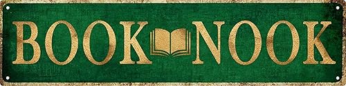 Book Nook Metal Sign 4x16in Boho Reading Plaque for Library