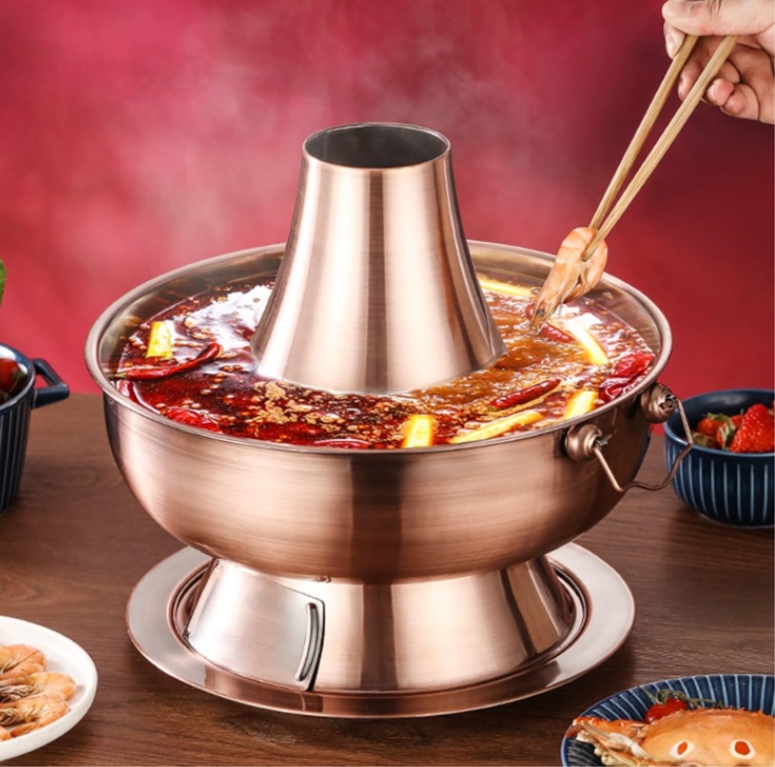 Pentola per Hot Pot Cinese Tradizionale - Pentola Shabu Vintage da 36 cm, pentole in Acciaio Inossidabile al Carbone per Feste in casa, autentica Esperienza Hot Pot, Resistente ed Elegante